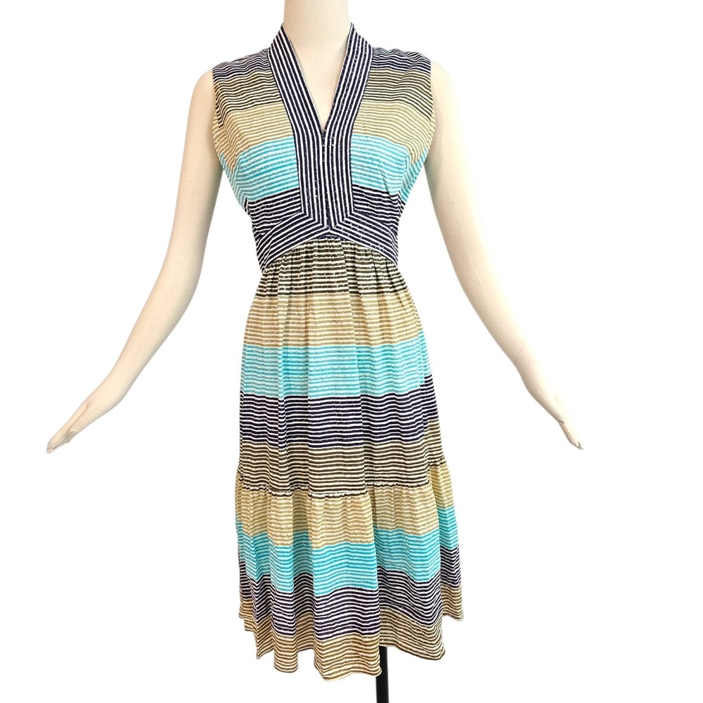 Vintage 1960s 70s Dress Sundress Striped Tiered Young Dimensions Romantica